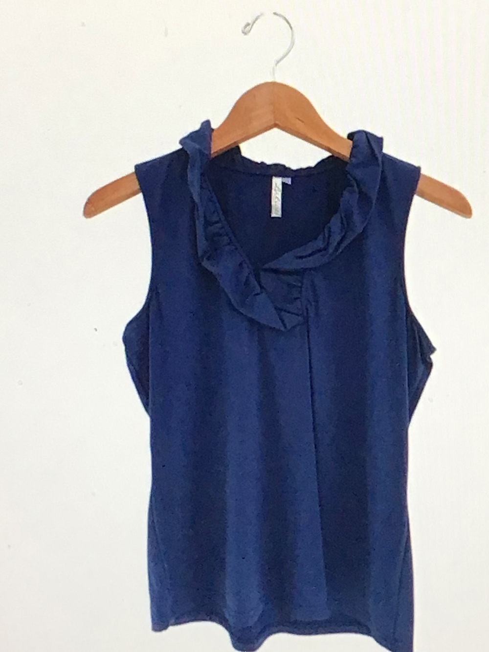 Sleeveless Ruffle-Trim Navy Top